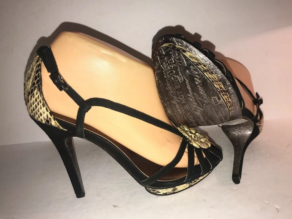 BOMBAS BEVERLY FELDMAN TALLA 6 1/2 NEGRAS GAMUZA SERPIENTE TIRAS MUJER BR-3 Foto 4 de 4