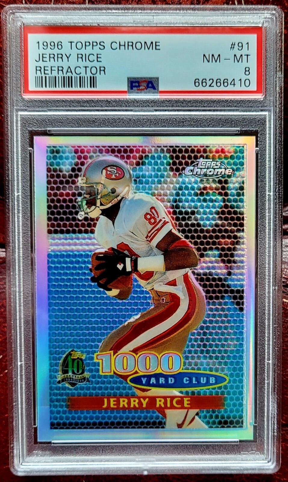 1996 Topps Chrome Refractor 1000 Yard Club #91 Jerry Rice HOF PSA 8 LOOK