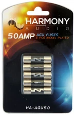 Harmony Audio HA-AGU50 Car Stereo Fuseholder 5 Pack 50 Amp AGU Fuses - Nickel