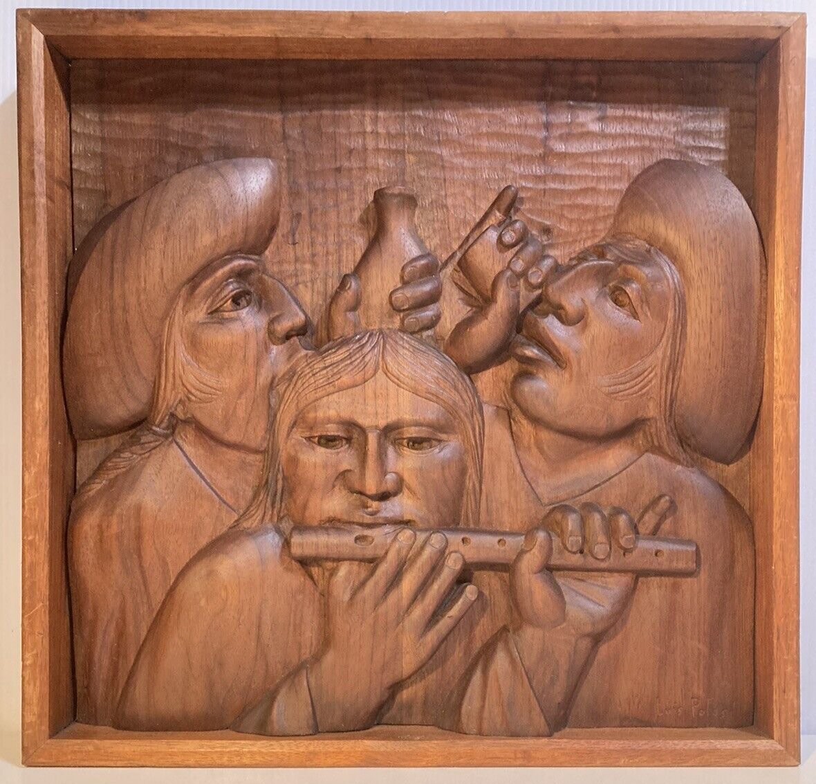 LUIS POTOSI ECUADOR MASTER WOOD CARVER MID CENTURY FRAMED WOOD