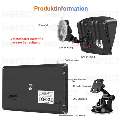 MOPECT 7'' LKW PKW GPS Navigationsgerät Auto Navi Wohnmobile POI Blitzer EU Kart - Bild 13 von 14