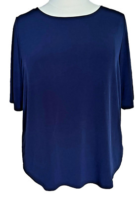 Susan Graver Essentials Liquid Knit Bateau Neck Top Navy Blue Plus 2X 22W-24W