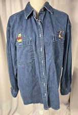 Vintage Disney Store Denim Winnie the Pooh Tigger Fall Embroidered Size Large