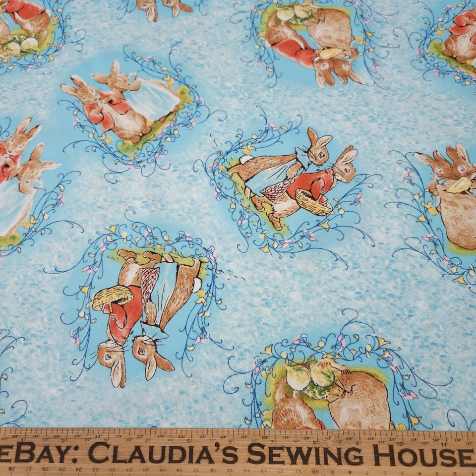 15" Flopsy Bunnies Beatrix Potter Quilting Treasures Peter Rabbit Blue - Image 2 of 3