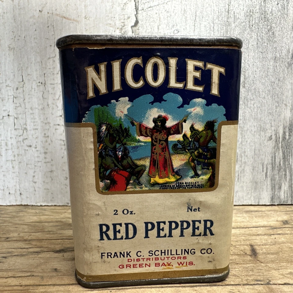 Vintage Nicolet Spice Tin - Pepper -Frank Schilling Co Green Bay WI Advertising - Image 4 of 4