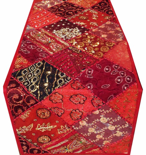 60" RARE ETHNIC ART DÉCOR SARI WALL HANGING TAPESTRY TABLE LINEN RUNNER THROW - Picture 2 of 11