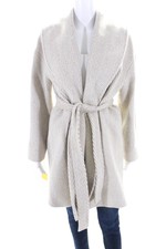 Malej Womens Beige Printed Cowl Neck Belt Long Sleeve Coat Jacket Size 38