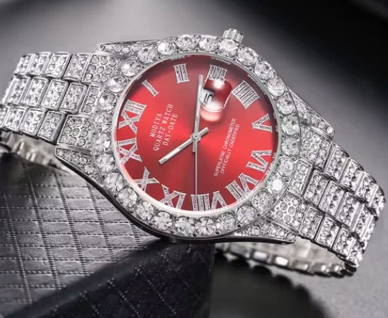 Reloj de cuarzo de lujo con esfera roja