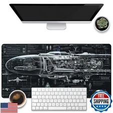 KOAIWPAE Large Gaming Mouse Pad for Desk, Spaceship Detailed Blueprint Desk M