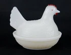 Vintage Indiana Glass Covered Candy Dish, Milk Glass, Hen Sitting On Nest
