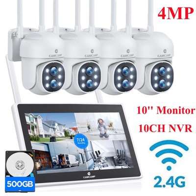 Wireless Security Camera System Home CCTV Outdoor 2 Way Audio 10'' NVR 10x Zoom