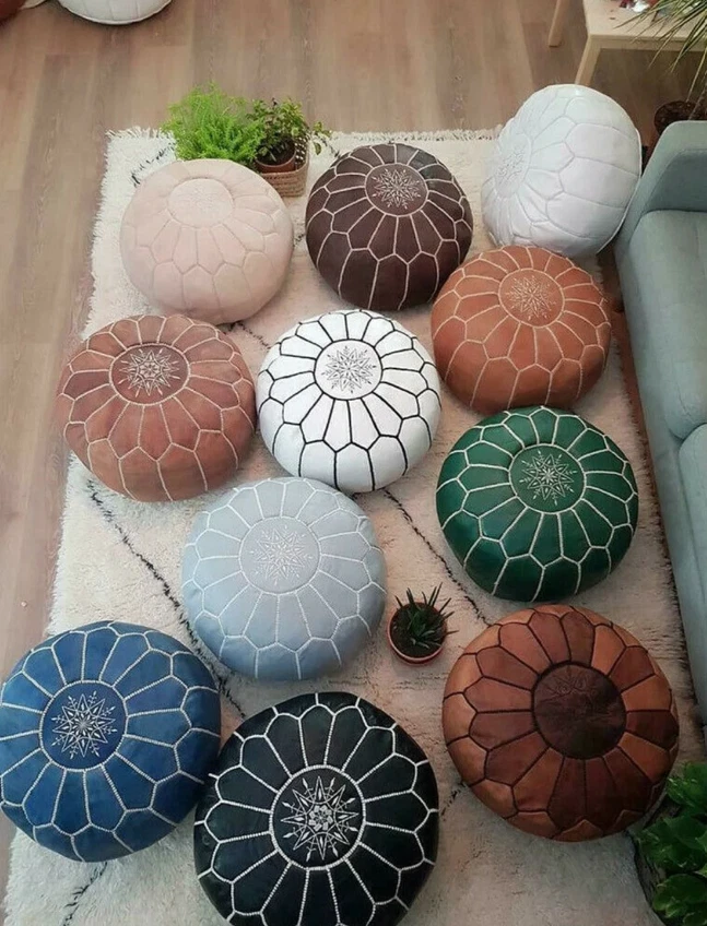 Moroccan POUF, DDP USA,   Leather Pouf Ottoman Pouf Morrocan Leather Pouf - Image 3 of 4