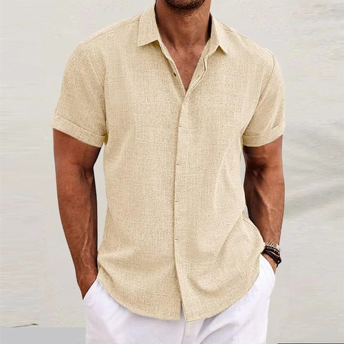 Herren Leinen Kurzarm Shirts Hemdbluse Strand Hemd Sommer Freizeithemd Basic Top - Bild 27 von 32