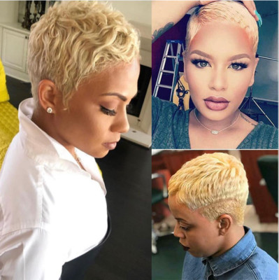 Short Blonde Wigs 100% Human Hair Wigs Cut Pixie Wigs None Lace Brazilian Hair