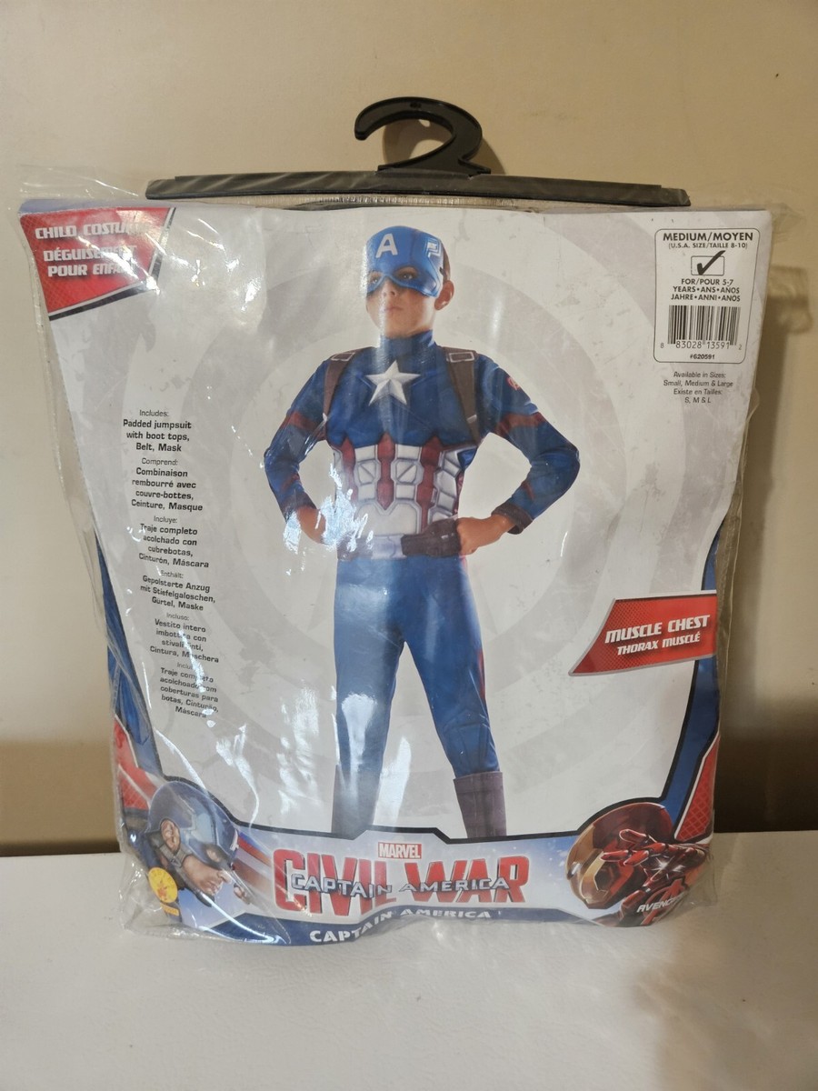 NEW $50 MARVEL CAPTAIN AMERICA Civil War Padded Muscle Chest COSTUME BOYS M  10