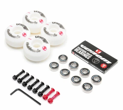 Venom Skateboards Logo White Wheels & Venom ABEC 11 Bearings Pack + Bolts!