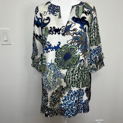 TIBI NEW YORK Colorful silk Tunic blouse under the sea Tropical Resort size 6?