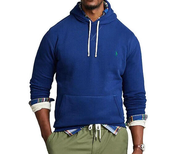 Polo Ralph Lauren ROYAL BLUE classica felpa con cappuccio uomo 2XB VERDE PONY nuova con etichette