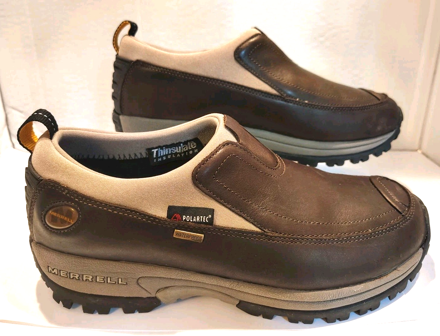 Scarpe Merrell uomo Polartec Moc impermeabili Thinsulate slip on in pelle taglia 10