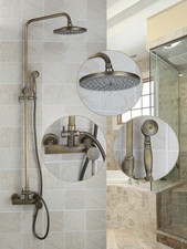 Wall Mounted Antique Brass Bathroom Rainfall Shower Faucet Bathtub Mixer Tap Set