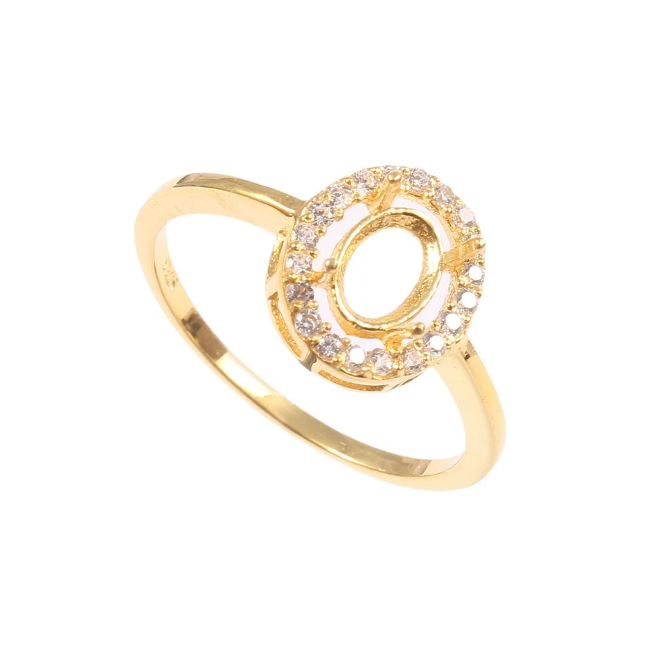 Semi Mount Ring Stone Setting Size 7X5 MM Oval Shape Yellow Gold Rhodium Plated - Image 3 of 4