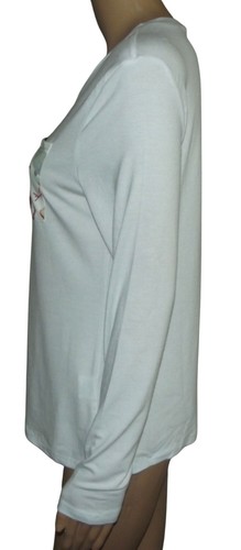 Pajama Top Womens Size Small white v-neck long sleeve floral pocket cotton - Picture 8 of 11