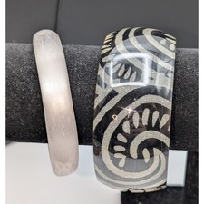 Lot of Two Vintage Black & Frosty White/Silver Bangle Lucite Bracelets
