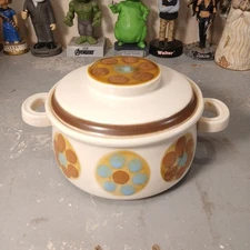 MCM Modern Boho Georges Briard Ovenproof Stoneware Covered Casserole Floral Dots
