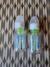 Dr Brown's 4 oz. Natural Flow Glass Baby Bottles 2 pack W/2 Size 1 Nipples, EUC