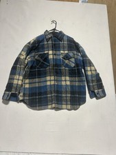 VTG wool flannel Sears The Men  s Store Blue Tan Plaid Shirt Wool Anchor Buttons