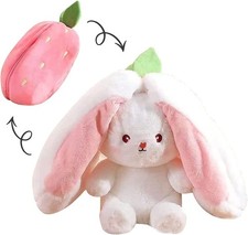 Bunny Plush Doll Toy Pillow, Reversible Carrot Strawberry Bunny Stuffed Animal w