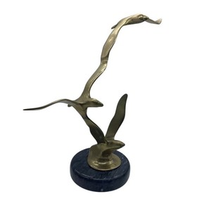 Vtg MCM Brass Seagull Statue Sculpture On Marble Base 11"