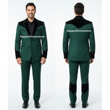 Men Green 2Pc Customized Vintage Western Suit Floral Embroidered Cowboy Wear Set