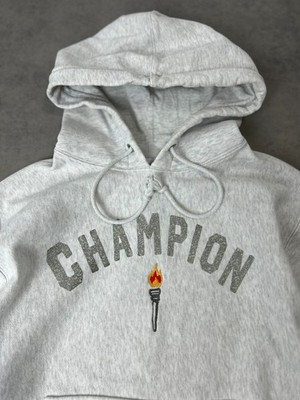 Champion Reverse Weave Hoodie Grau M Vintage College Y2K