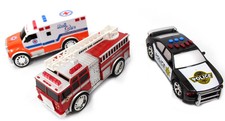 3-In-1 Emergency Vehicle Toy PlaySet For Kids Fire Truck, Police Car,