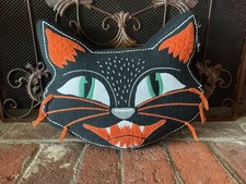 NEW RETRO HALLOWEEN BLACK CAT HEAD THROW PILLOW VINTAGE SPIRITS MICHAELS 14 X 15