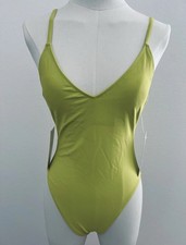 Women s Green Solid One-Piece Swimsuit Spaghetti Strap Strappy Back Regular S