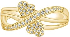 Round Cut Lab Created Diamond 14K Yellow Gold FN Heart Shape Wedding Band Ring