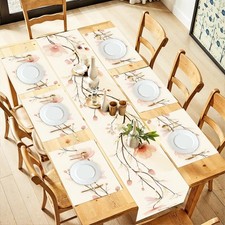 Floral Beige Blossom Table Runner And Placemats Flower Dining Set 7 PCS
