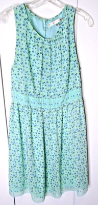 Max Studio Womens Floral Teal Sleeveless Dress, Knee Length, Size Large
