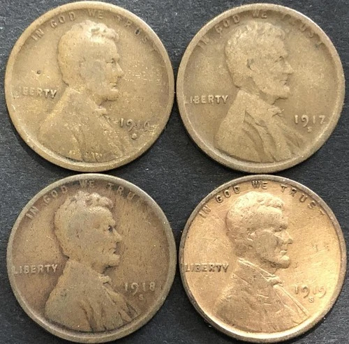 1916-S 1917 S 1918-S 1919 S LINCOLN WHEAT CENT PENNY COIN LOT 4 pcs