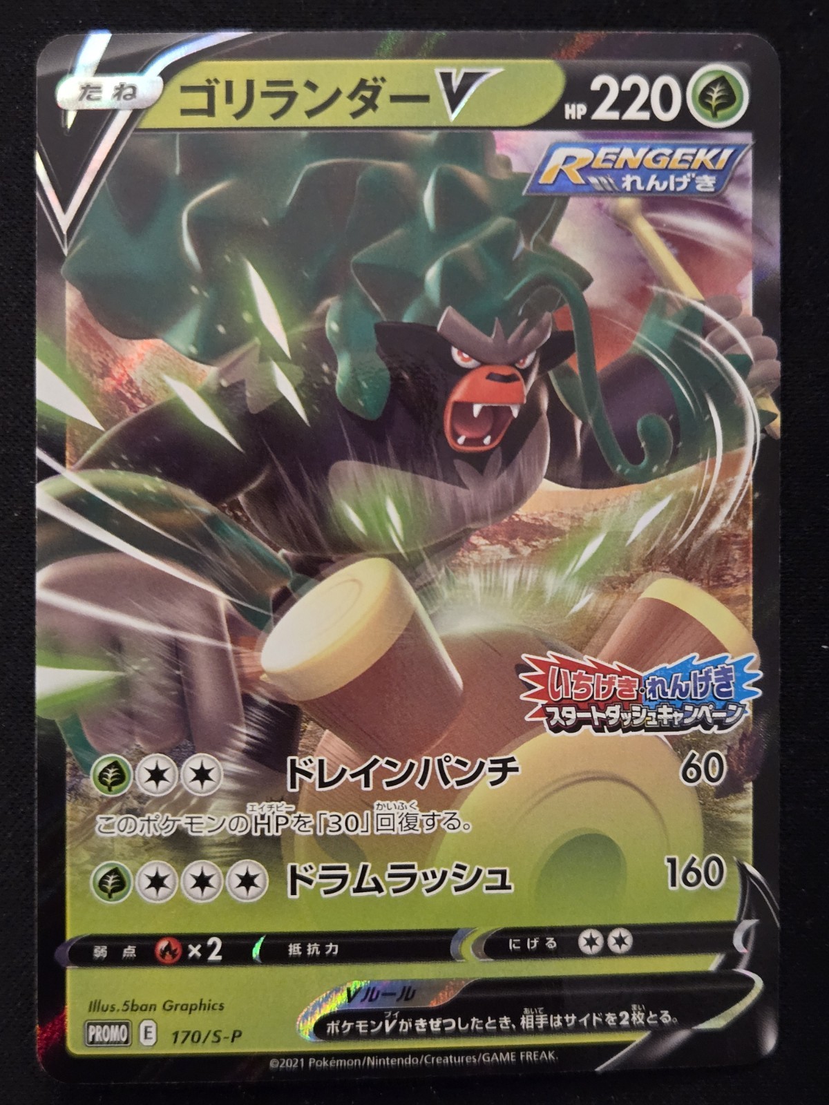 Japanese Rillaboom V 170/S-P Sword & Shield Ext. Art Promo Holo Pokémon 2021 NM