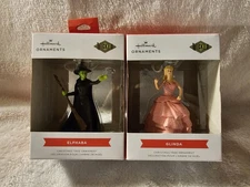 ***NEW IN BOX*** Hallmark Wicked Elphaba and Glinda Ornament Set