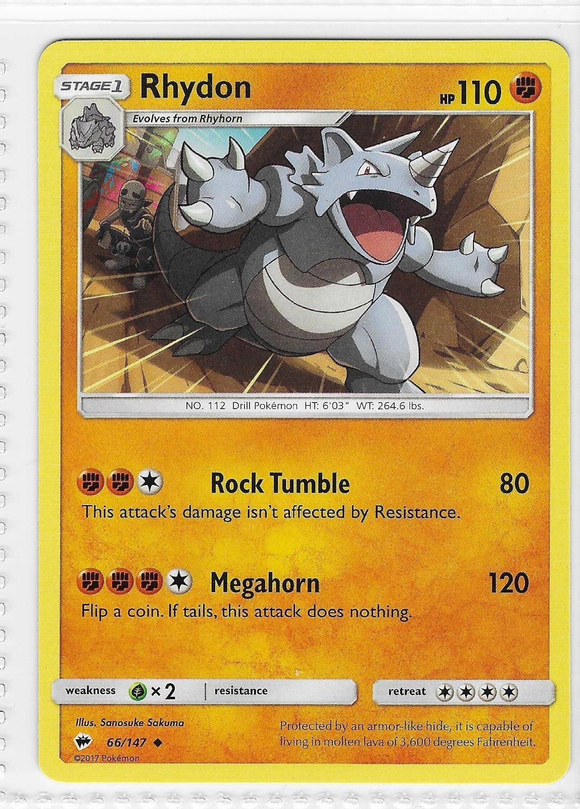 Rhydon 66/147 Uncommon Burning Shadows Pokemon Near Mint