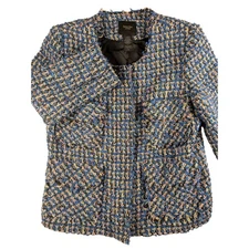 Smythe Les Vestes Boucle Tweed Zip Front Jacket Womens Size 4 Blue