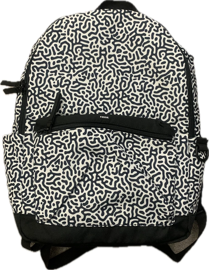Fossil Canvas backpack - black / white EUC Fossil Black Canvas Backpack With Leather Trim 18” X 15  main image 3