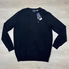 Polo Ralph Lauren Washable Merino Wool V Neck Sweater Mens Large Tall Black