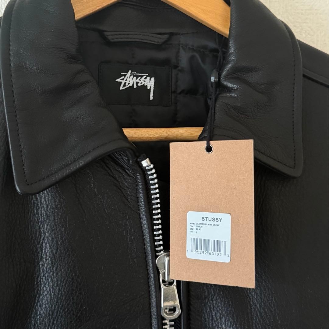 STUSSY Leather Flight Jacket L Black Bovine Leather Rare Vintage