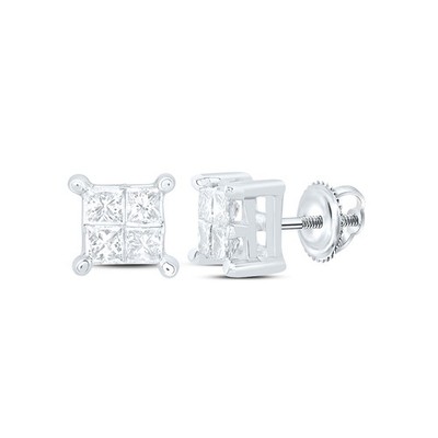 Quadratische Ohrstecker 0,25 kt natürlicher Diamant 14 kt Weißgold