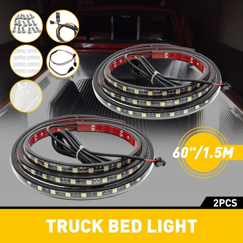 2PCS Super Bright White 6000K 90SMD LED Strip Flexible Truck Boat RV